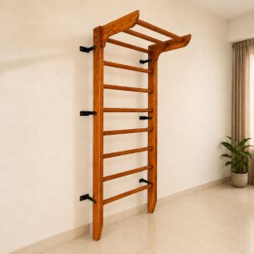 Wooden Swedish Wall Bar Ladder with Pull-Up Bar – Solid Wood Gymnastics Stall Bars...