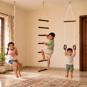 Woodensure Kids 3-in-1 Indoor & Outdoor Wooden Adventure Play Set with Rope Ladder...