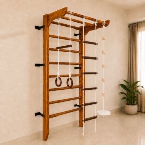 Wooden Swedish Wall Bar Ladder with Pull-Up Bar, Rope Ladder, Disc Swing & Trapeze...