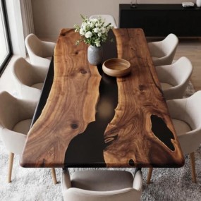 Pitch-black Epoxy Resin Dining Table Black Epoxy River Dining Table