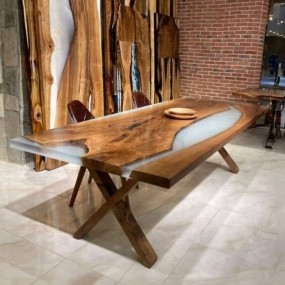 Modern White Epoxy Dining Table