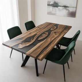 Coal Black Epoxy River Resin Table  Matt Finish Epoxy Resin Dining Table
