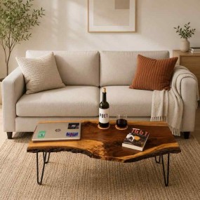 Amber Elegance Live Edge Solid Wood Centre Table