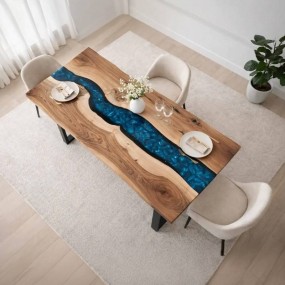 Handcrafted Epoxy River Dining Table | 6-Seater Live Edge Acacia Wood Table for Mo...
