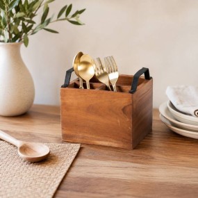 Inseparables Acacia  Wood Cutlery Holder