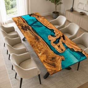 TealCanyon Live Edge Epoxy Resin River Dining Table