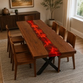 Volcanic Ember Lava Epoxy Resin River Dining Table