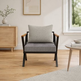 Luxe Garden Accent Armchair | Metal Wooden Sofa Chair  | Patio Garden Sofa