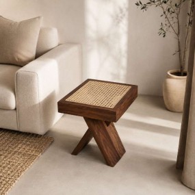 Acacia / Teak Wood Cane Stool | Wood cane Stool | Wooden Stool