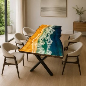 Coastal Crest Ocean Wave Epoxy Resin Dining Table – Custom Dining Table