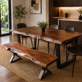 Raw Wood Edge Dining Table