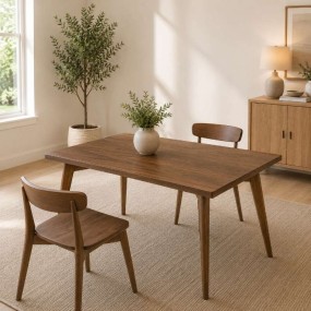 Aero Solid Wood Dining Table – Acacia Rectangular Top – 60x36 Inch Modern Minimali...