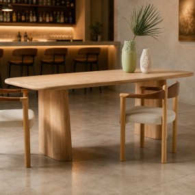 Acacia Wood Pedestal Dining Table | Sculptural Minimalist | 60 x 36 x 30 Inches