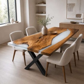 Modern White Epoxy Dining Table