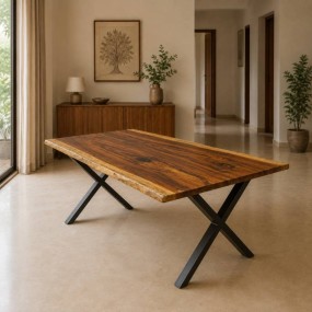 Timberland Live Edge Solid Wood & Metal Frame Base Rustic Dinning Table