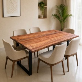 Bubinga Solid Wood & Metal Frame Dining Table