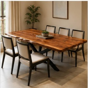 Timberly Live Edge Solid Wood & Metal Frame Dining Table