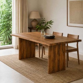 Contemporary Acacia Wood Dining Table with wooden legs | Minimalist Japandi Wooden...