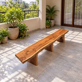 Handmade Live Edge Solid Wood Bench, Rustic 6 Ft Natural Wood Dining Bench with Wo...