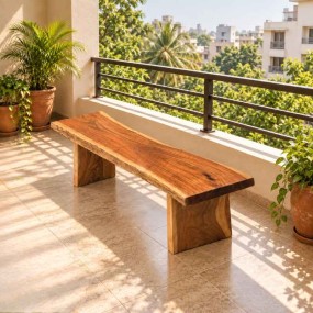 Natural Edge Solid Wood Bench, Handmade 5 Ft Wooden Seating Bench with Solid Wood ...