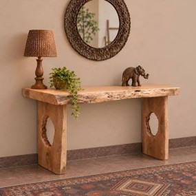 Handmade Live Edge Console Table with Sculptural Wooden Legs, Rustic Solid Wood Co...
