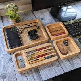 Woodensure Premium Wooden Desk Tray Organizer Set of 4 for Employees, Clients, Exe...